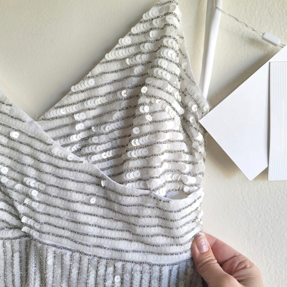 NWT Mac‎ Duggal, Sequin Spaghetti Strap Gown, Pearl, Size 8 -$498 - Picture 8 of 15